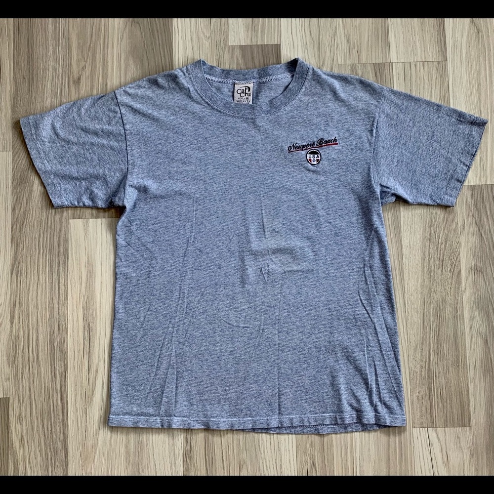 Vtg 90s Newport Beach USA Striped Cal Cru T-shirt